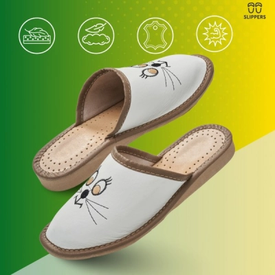 Skórzane klapki damskie kotki Slippers