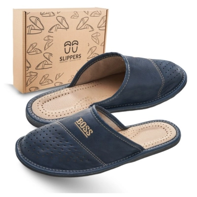 Slippers Męskie Domowe pantofle skórzane