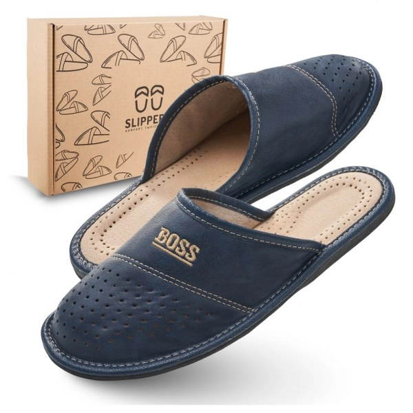 Slippers Męskie Domowe pantofle skórzane