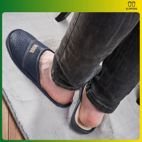 Slippers Męskie Domowe pantofle skórzane