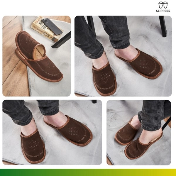 Slippers Męskie Domowe pantofle skórzane