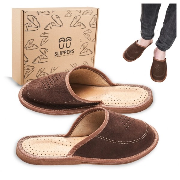 Slippers Męskie Domowe pantofle skórzane